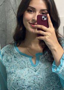 Blue Embroidered Tunic top kurti