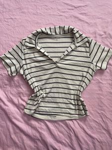 Striped Collared Crop Top