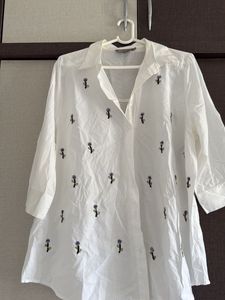 Floral Embroidered White Shirt