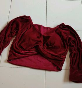 Velvet Twist-Front Padded Crop Top