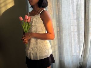 White Ruffle Layered Tank Top