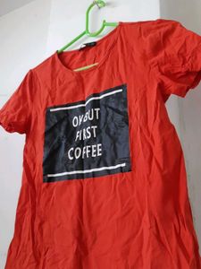 Red &#39;Coffee First&#39; T-Shirt