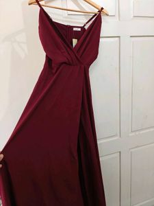 Berrylish Flared Maxi Dress With A Slit.