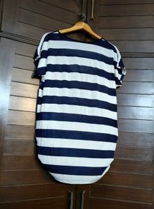 Women Blue Nylon White Striped Top