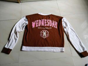 Wednesday Brown &amp; White Varsity Sweater