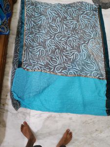 Teal and Gray Sari with Blouse