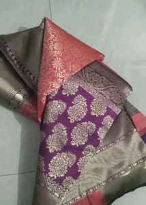 Pink &amp; Purple Border Banarasi Silk Saree