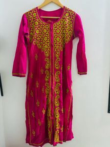 Pink Chiken Work  Kurti