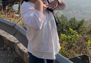 White Embroidered Cotton Kurti with Lace Detailing