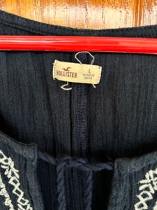 Hollister Navy Embroidered Blouse