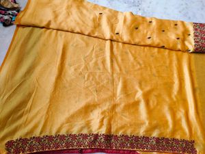 parsi border Elegant Yellow Embroidered Saree 😍