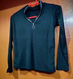 Black Zip-Up Long Sleeve Top