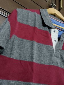 Mast &amp; Harbour Men Red Grey Striped Polo TShirt