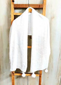 Soft White Scarf with Pom Poms