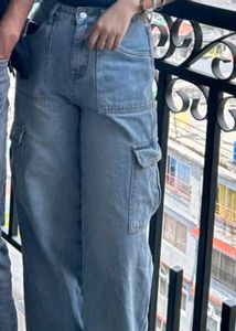 Light Wash Wide Leg Cargo Jeans