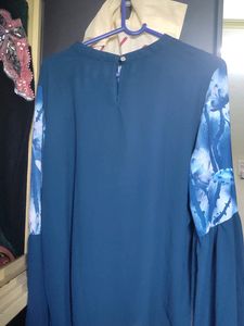 Pretty Navy Blue Floral Bell Sleeves Top
