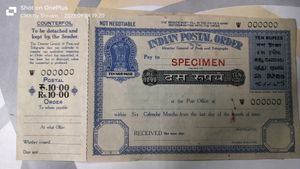 Indian Postal Order British Postal Order Specimen