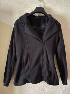 Black Zip-Up Wool-Blend Jacket