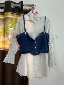 White Shirt With Blue Denim Top