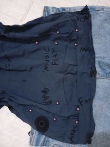 Printed A Line Navy Blue Top