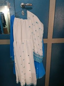 A Blue Nd White Palazzo With Dupatta