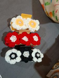 Crochet Flower Hair Clips - Set of 3