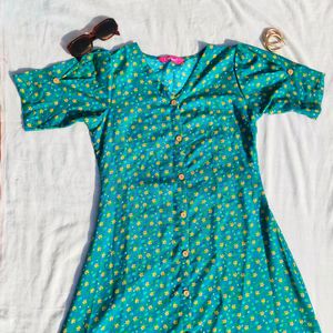 Gufrina Green Floral Printed Midi Dress
