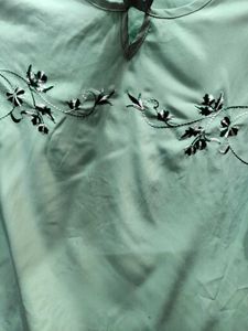 Mint Green Floral Embroidered Tie-Front Top