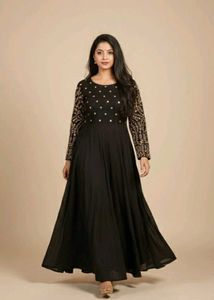 one time used Elegant Black cotton Gown