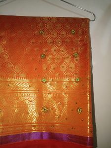 Brocade Orange Beads &amp; Stone Saree