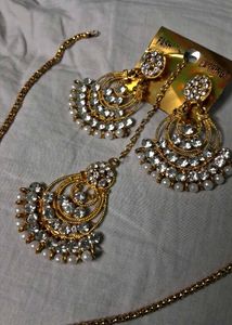 Gold-White tone Crystal &amp; Pearl Jewelry Set