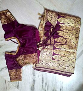 Purple Banarasi Saree with Blouse