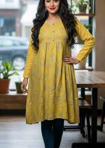 Yellow Printed A Line Dress
