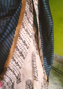 Blue and off white saree