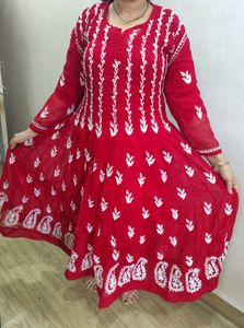 Lucknowi Pattern Embroidered Anarkali Kurta