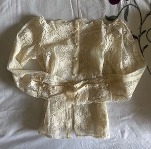 Vintage Cream Lace Blouse with Pearl Buttons