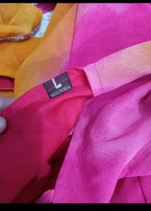 GEORJET PRINTED GOWN WITH LESS BORDER DUPATTA SET