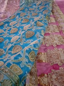 All Over Zari Work Half-Half Saree| Cyan Blue-Pink