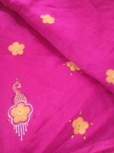Rani Pink Embroidery saree synthetic handloom