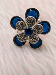 Blue Flower Ring 925 Silver Sterling
