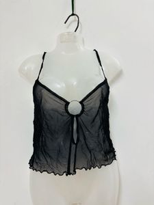 Tie Front Mesh Panel Crop Cami