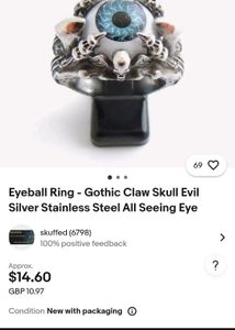 blue eyeball gothic claw steel ring edgy alt punk