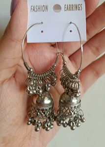 Silver Jhumka Hoop Earrings