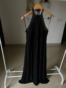 Black Crochet Halter Midi Dress