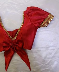 Satin Padded Lace Work Puff Sleeve Blouse