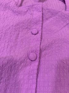 Purple Puff Sleeve Button-Down Top
