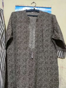 Brown Patterned Kurti Pant Set