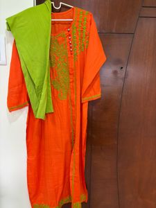 Orange Embroidered Kurta