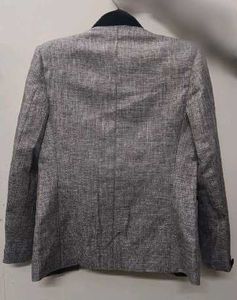 Grey Mandarin Black Velvet Collar Blazer