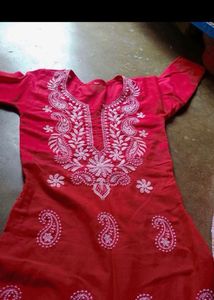 Chikankari Red Kurti
